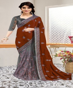 Auto conçu fête porter Designer soie brodé Saree avec chemisier pièce douce soie dentelle bordure Sari vêtements de mariage femmes dernier ApparelGarment - Product Image 2