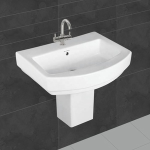 Lavabo de Cerámica con Forma de Flor para Baño, de Alta Calidad y Moderno, Estilo Indio, con Medio Pedestal, Montado en la Pared, Lavabo Completo para Baño - Product Image 2