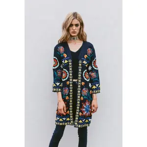 Vestido kimono feminino bordado à mão, estilo aberto uzbequistão suzani atraente estilo banjara hippo boho chique