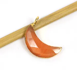 Peach color monalisa 20 X 8 crescent shape gemstone half moon single loop connector charm pendant