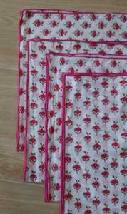 Serviettes en tissu imprimé à la main de luxe, bordure brodée, festonnée, lavable, réutilisable, accessoires de linge de table - Product Image 2