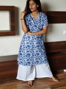 Kurti in Girl-ropa informal de algodón puro para chicas, ropa a la moda con estampado a mano, Algodón puro, largo y bonito - Product Image 4