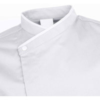 Jaket Koki Kerah Silang Unisex Custom OEM Grosir, Bahan Poplin Polyester/Katun Lengan Panjang, Seragam Restoran