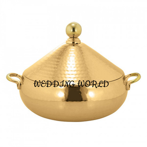 Olla de diseño de forma redonda con tapa acabada en oro Cazuela hecha a mano de excelente calidad Calentador de alimentos de metal nuevo con estilo clásico - Product Image 5