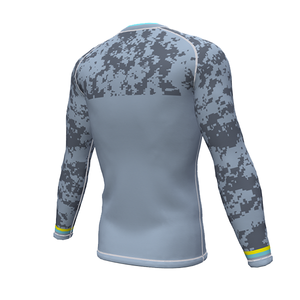 Men's Long Sleeve Rash Guard Compression Shirt Gray Digital <b>Camo</b> Print Quick Dry Sport <b>Top</b> Full Sleeve Workout Wear - Product Image 2