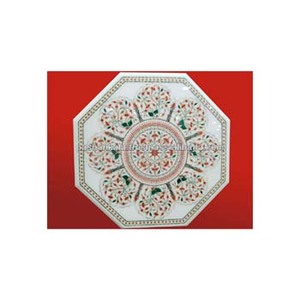 Tableros de Mesa con Incrustaciones de Piedra de Mármol Blanco Hechos a Mano - Product Image 1