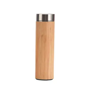Frasco térmico de bambu de aço inoxidável personalizado, atacado, 500ml