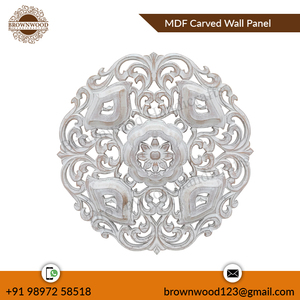 Panneau décoratif mural rond sculpté à la main en bois MDF blanc brûlé antique Fabricant indien Exportateur de panneaux décoratifs de chambre - Product Image 5