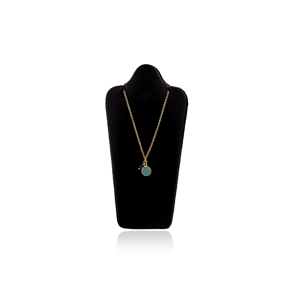 Perle de calcédoine bleue d'encre plaquée or, calcédoine aqua et pierres précieuses rondes | Bijoux de collier de chaîne à maillons en laiton. Mode N-485 Joyas