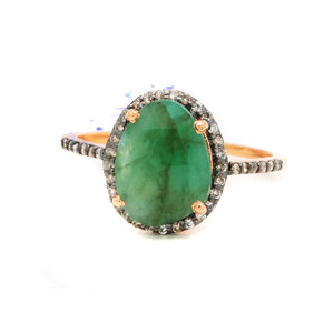 Esmeralda natural y piedras preciosas de diamante 925 plata esterlina sólida chapada en oro anillos de mujer hechos a mano joyería para venta al por mayor - Product Image 2