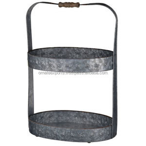 Elegant Galvanized <b>Metal</b> Serving Tray Stand with Tiered Design Premium Serving Trays - Product Image 2