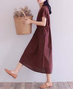 Vestido largo de lino para mujer, con cuello redondo, manga corta, de tela crepé, diseño moderno y a la moda, novedad de 2026 - Product Image 5