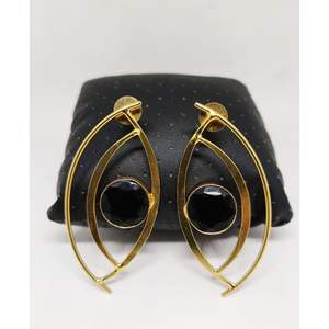 new designer latest trending handmade goldplated matte finish round stone <b>stud</b> hoop Brass <b>Earrings</b> for <b>girls</b> and women - Product Image 1