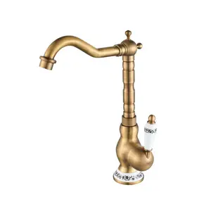 Antique Brass Kitchen Faucet Brass Basin Sink Faucets Single Handle Kitchen Basin Faucets Deck Mounted Hot & Cold Water Mix Tap
