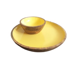 Assiette en bois pour mangas garçons, avec bol de service, couleur jaune - Product Image 1