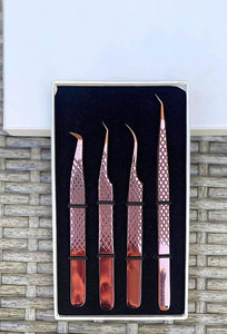 Pinzas de extensión de pestañas, Juego de 4 piezas, oro rosa, diamante - Product Image 6