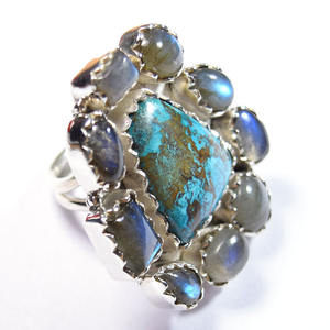 Plata esterlina 925 exclusivo hecho a mano anillo con azurita y labradorita - Product Image 1