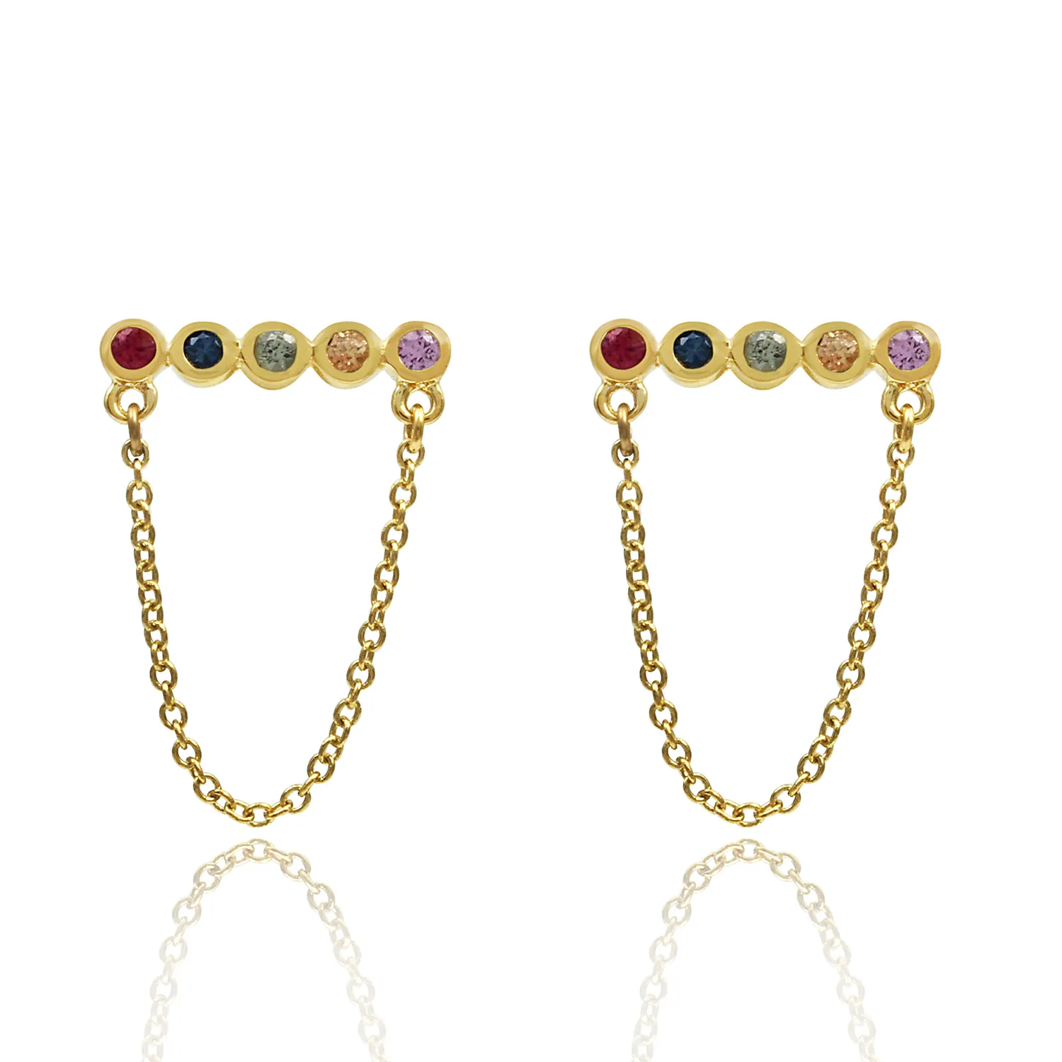 Indian jewelry manufacturer 18K real gold plated 925 sterling silver multi color gemstone chain earring