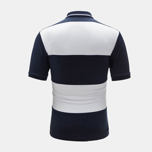 เสื้อยืดโปโลผู้ชายปรับแต่งได้คุณภาพสูงผ้าคอตตอน100% ลำลองแขนสั้นลายทางผ้าขาวดำผ้า ODM - Product Image 4