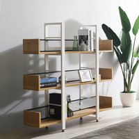 Étagère de rangement industrielle moderne en acier noir et bois, réglable en hauteur, pour livres, maison, bureau, salle à manger, bibliothèque