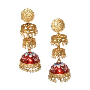 EL ÚLTIMO DISEÑADOR PINTURA A MANO LATÓN CHAPADO EN ORO ACABADO MATE CAPA DE PERNOS JHUMKA EARING PARA NIÑAS Y MUJERES - Product Image 1
