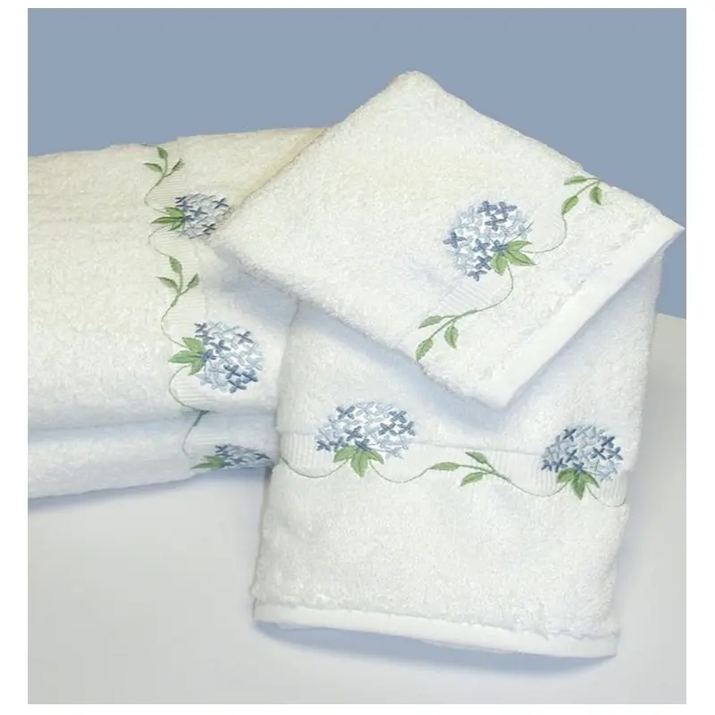 Embroidery Blue Hydrangea Design Hand Towels High Quality Terry Cotton Embroidery Bath Towels Quang Thanh Embroidery