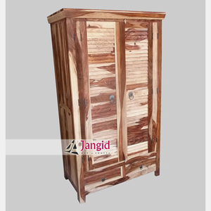 Armoire en bois style vintage avec finition vieillie, 2 tiroirs, porte, organisateur de vêtements artisanal pour chambre, hôtel, salon - Product Image 4