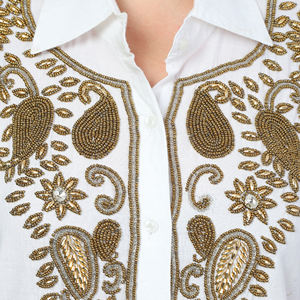 <b>White</b> Cotton Girls Beaded Short <b>Shirt</b> for Party Wear Casual Dresses for Girls and Ladies - Product Image 4