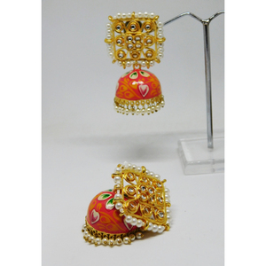 Pendientes de aro JHUMKI KUNDAN, de diseñador, a mano - Product Image 3