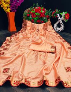 Saris vêtements de fête en soie indien dernier designer femmes portent sari avec chemisier japon satin crêpe soie tissus doux impression numérique sari ApparelGarment - Product Image 1