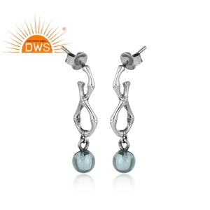 Blue Topaz Gemstone Drop Earring Jewelry Wholesaler Handmade <b>Oxidized</b> Silver Jewelry Manufacturer - Product Image 2