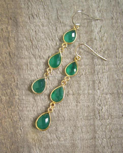 Boucles d'oreilles en pierre précieuse Onyx vert en argent sterling 925 Belles bijoux uniques de mode plaqués or faits à la main - Product Image 3