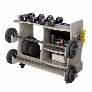 Hot Selling High Capacity Three-Layer Foldable Flexible Wooden Gym <b>Dumbbell</b> Rack <b>with</b> Wheels for Living Room - Product Image 5