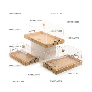 Bandeja de madera para servir con asas de cuerda Juego de 2 Bandejas para servir té y café de diferentes tamaños a un precio asequible - Product Image 2