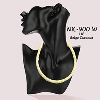 Collier Hawaïen en Coquille de Noix de Coco Fait Main, Collier Perlé de Plage pour Surfiste, Bijou d'Été Unisexe