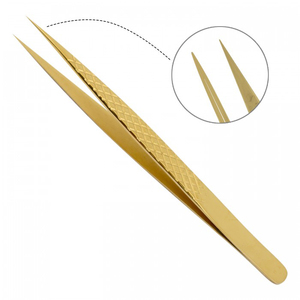 Pinzas de pestañas doradas, pinzas de extensión de pestañas de aislamiento de alta calidad, pinzas de volumen rusas antiestáticas de acero inoxidable alemán - Product Image 5