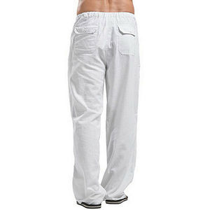 Cotton Linen Drawstring Trousers for Men High Quality Custom Made Trousers with Multi-pockets on Wholesale Price and Low MOQ - Product Image 2
