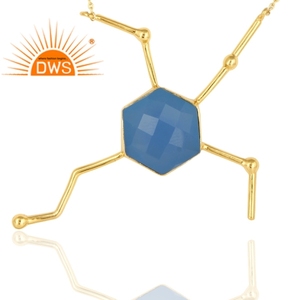 Trending 2026 <b>Sterling</b> <b>Silver</b> Natural Blue Chalcedony Gemstone Hexagonal Design Pendant Necklace <b>for</b> <b>Women</b> Jewelry Manufacturer - Product Image 1