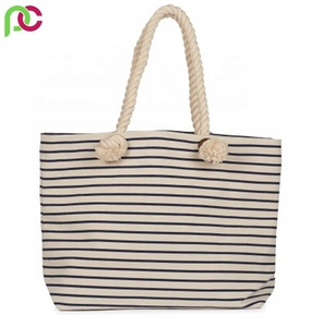 Bolso de Playa Personalizado de Diseño para Mujer, Bolso Tote de Hombro a la Moda con Cremallera, Lona con Patrón a Rayas y Dos Asas, Fabricante Personalizado - Product Image 6
