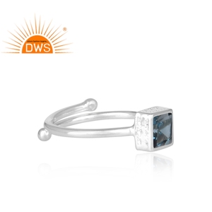 Natural Square Cut London Blue Topaz Gemstone <b>Ring</b> Jewelry Manufacturer Attractive Look <b>925</b> Sterling <b>Silver</b> <b>Ring</b> - Product Image 3