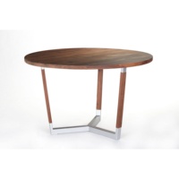 Table à manger en bois de manguier massif de luxe Metropolis |   Table de restaurant commerciale à piétement ovale de style scandinave |   Utilisation hôtelière