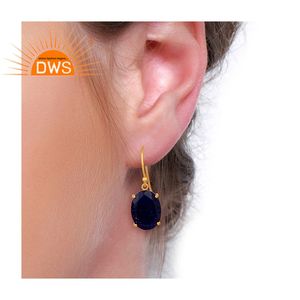 Natural Lapis Gemstone Oval Drop <b>Earring</b> <b>Solid</b> 925 Sterling <b>Silver</b> Woman's Jewelry Manufacturer - Product Image 4