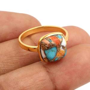 12มม. mohass spiny หอยนางรมทองแดงพลอยเทอร์ควอยซ์ Vermeil นิรันดร์925เงินหนามเตย Boho แหวนแฮนด์เมดเครื่องประดับที่ดีสำหรับผู้หญิง - Product Image 2