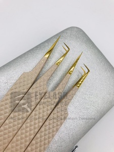 Japanese Sustainable Steel Hand Tested Diamond Grip Eyelash Extension Tweezers <b>Nude</b> Color Coated High Quality with Pointed Tip - Product Image 3