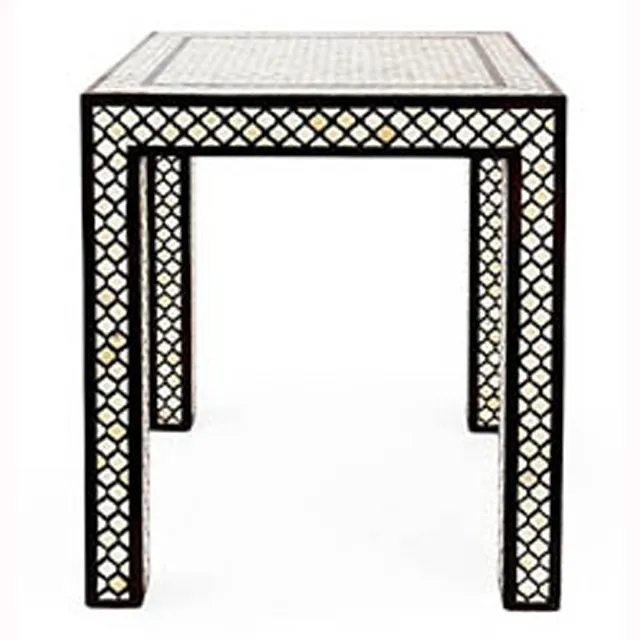 Table basse avec incrustation en perles, nacre blanche