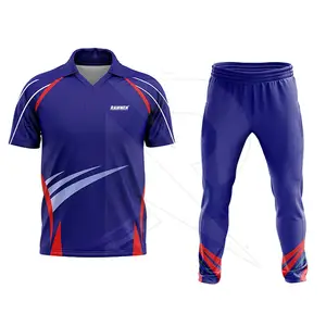 Blu scuro Degli Uomini di Colore di Sublimazione Cricket Uniformi Imposta Abbigliamento Sportivo Cricket Uniforme Con Logo Personalizzato Stampa