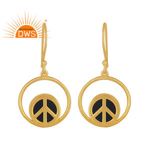 925 Silver Designer Peace Sign Charm Dangle <b>Earrings</b> Wholesale <b>Gold</b> Plated Jewelry <b>Black</b> Onyx Gemstone <b>Earrings</b> - Product Image 1