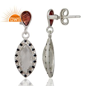 ต่างหูห้อยคริสตัลควอตซ์พลอยโกเมนคลาสสิกจากอินเดีย ขายส่ง เงินแท้ 925 - Product Image 2