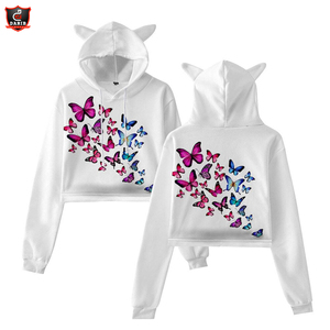Nuovo Design felpe con cappuccio ragazze Croptop felpe con cappuccio Pullover 100% cotone Oversize <span class=keywords><strong>felpa</strong></span> con cappuccio donne Oversize Crop felpe con cappuccio - Product Image 4