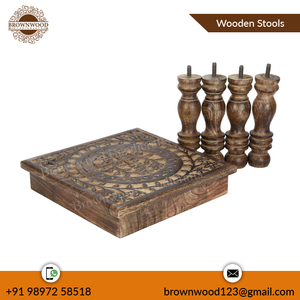 ม้านั่งไม้แกะสลักพับได้สีไหม้ดีไซน์แกะสลักด้วยมือหรูหราล่าสุด - Product Image 2